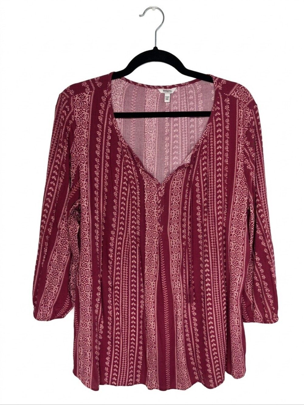 Sonoma Peasant Blouse Burgundy Patterned Lightweight Long Sleeve Plus Size XXL
